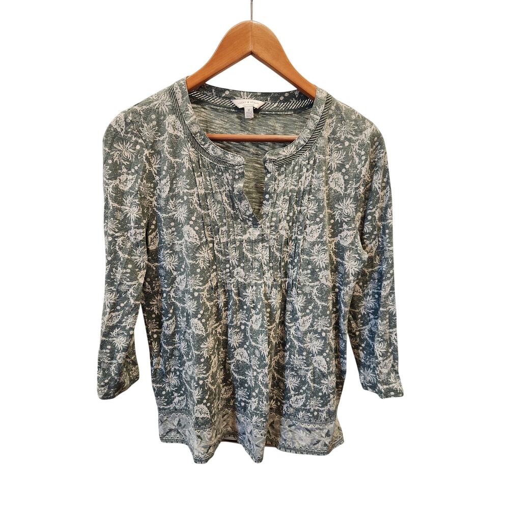 Lucky Brand Floral Pleated Henley Medium